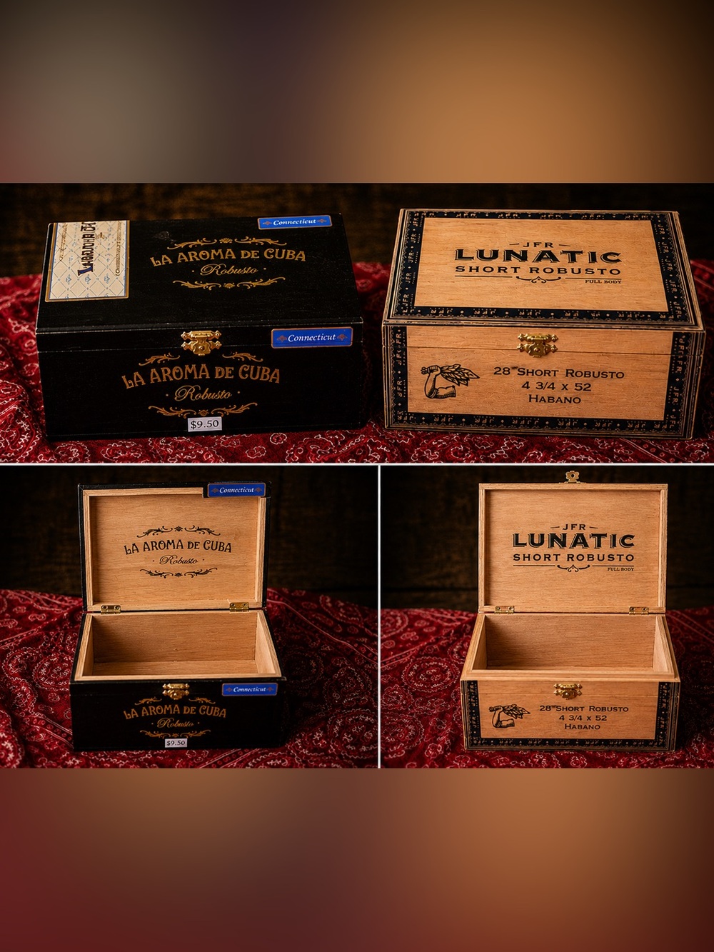 Decorative Wooden Cigar Boxes - Two-Pack